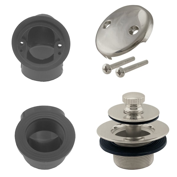 Westbrass ABS 1-1/2" Plumber's Pack Pull & Drain Bathtub Drain with Two-Hole Overflow, Stainless Steel D574-20 - main